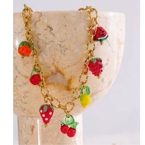 Tutti Frutti Charm 18K Gold Stainless Steel Waterproof Necklace